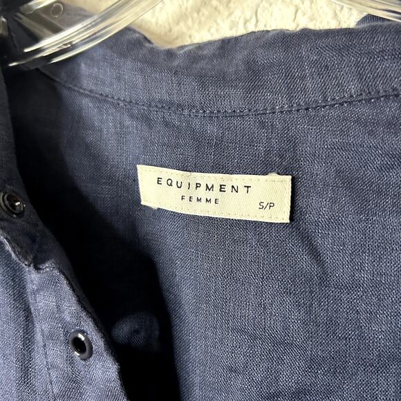 Equipment Knox Corset Front Linen Lace Up Dress Womens Size Small Navy Blue - Picture 3 of 5